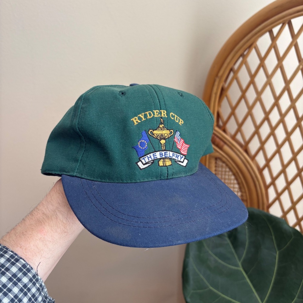 Vintage 1990's Imperial Ryder Cup The Belfry Golf Leather Adjustable Stap Hat